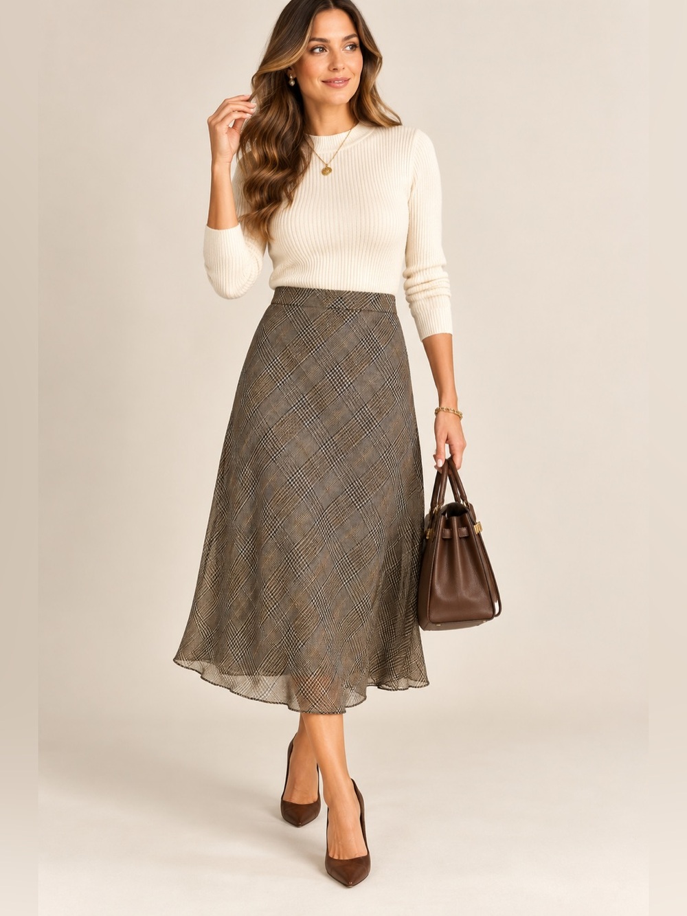 Brooks Brothers Glen Plaid Chiffon Midi Skirt